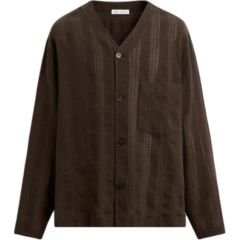 Мужская рубашка с V-образным вырезом Brown ZARA, Brown