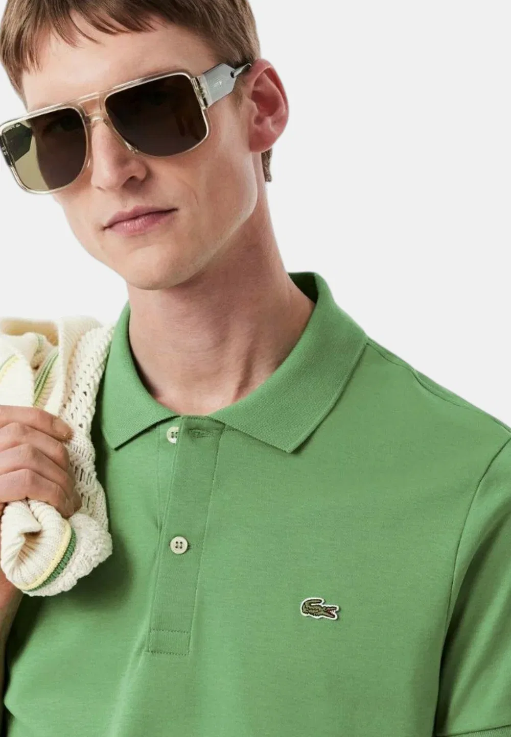 Рубашка поло Lacoste, однотонная, зеленый — фото 2