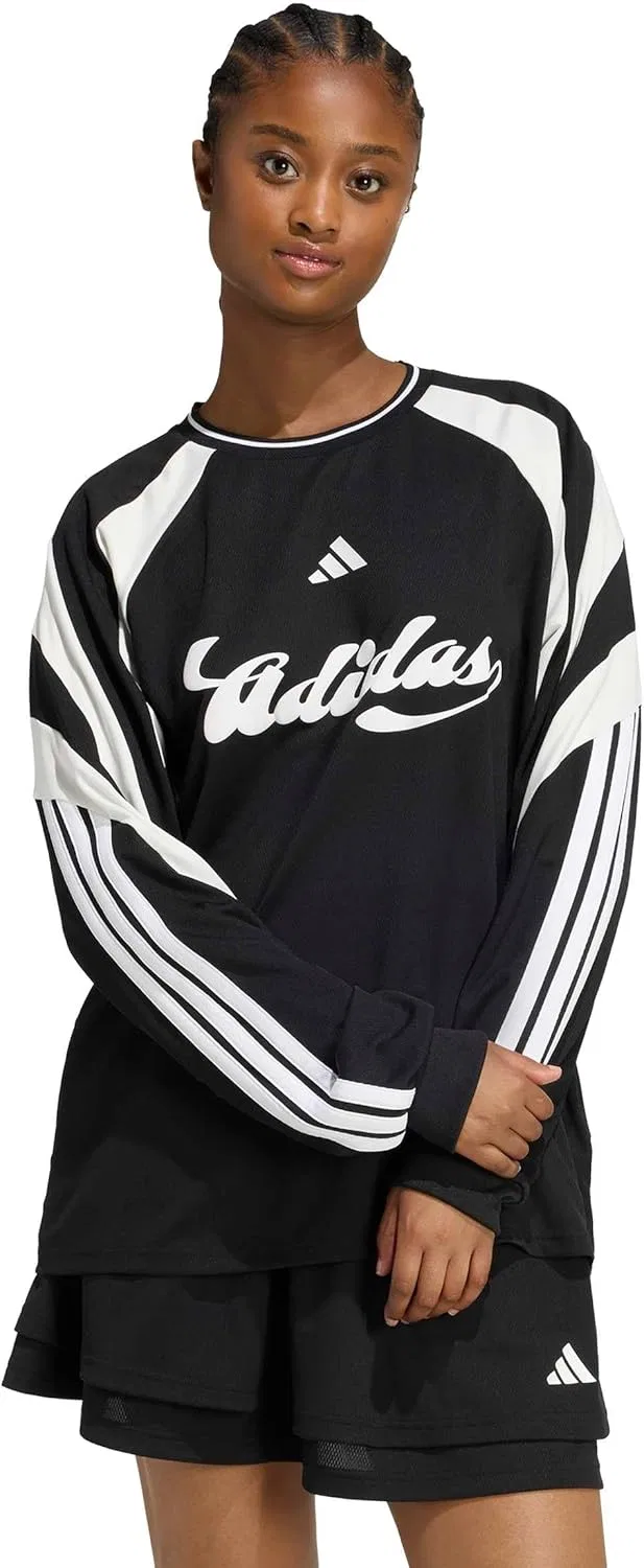 Женская футболка свободного кроя House of Tiro adidas, Black/Off White