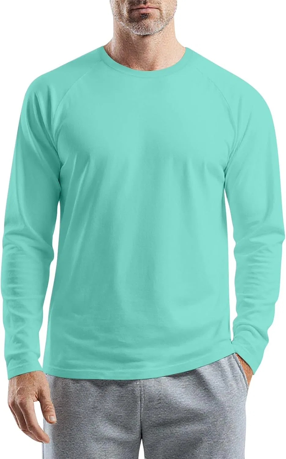 Мужская длинная футболка с круглым вырезом OMING, Turquoise