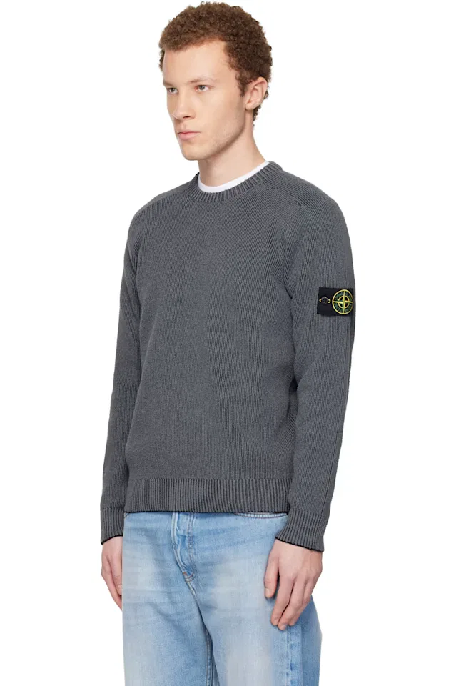 Серый рифленый свитер из хлопка букле Stone Island — фото 4