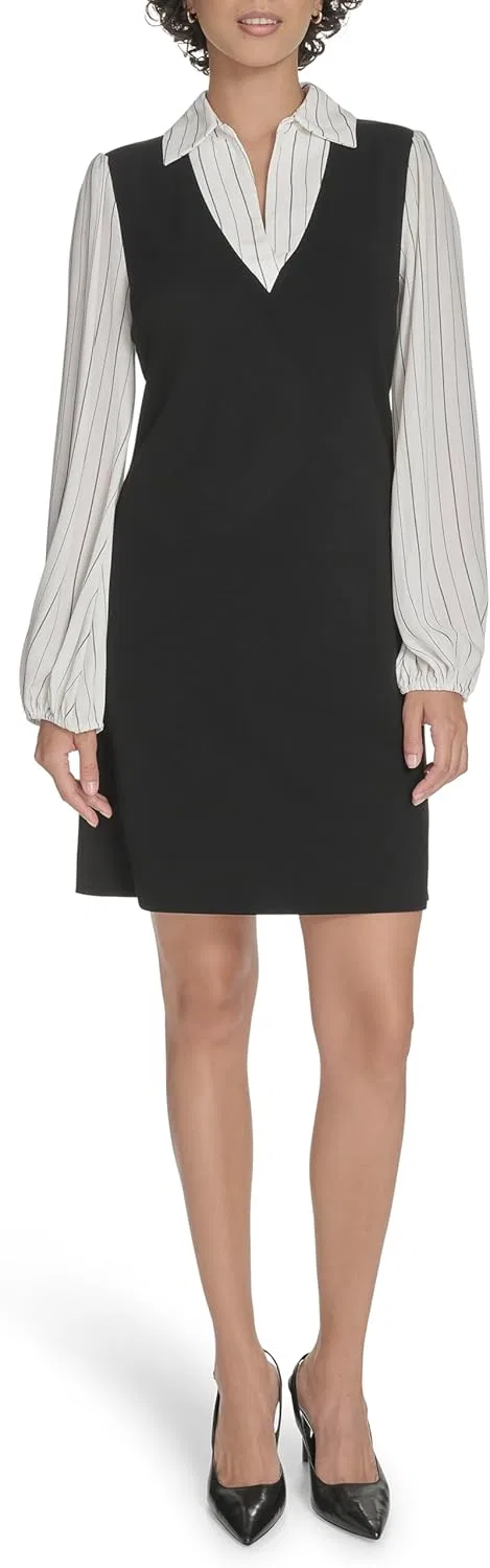 Женское платье-миди с воротником и полосками Tommy Hilfiger, Black/Ivory — фото 2