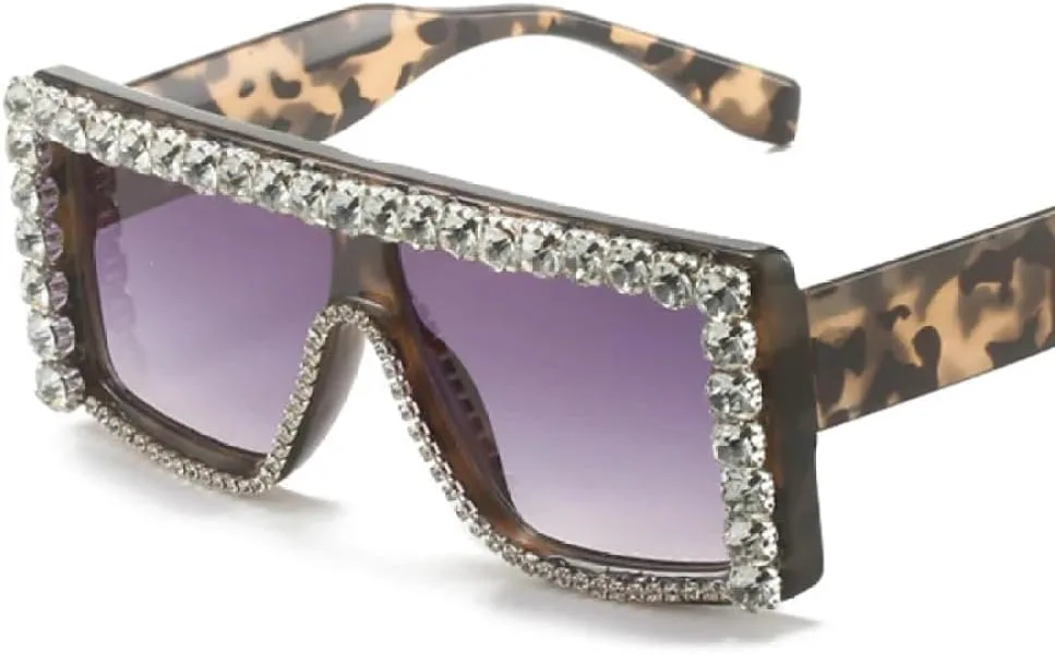 

MUTYNE Большие роскошные квадратные солнцезащитные очки с бриллиантами для женщин, модные солнцезащитные очки со стразами для мужчин, винтажная оправа, Leopard Tea