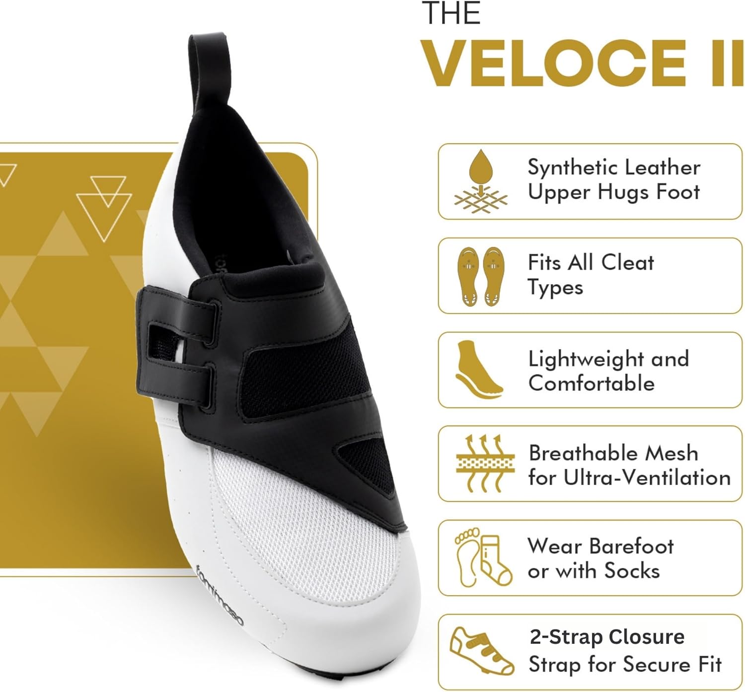Велосипедные туфли Tommaso Veloce II - катайтесь с комфортом и стилем - туфли Peloton для триатлона, шоссе и домашнего велоспорта для мужчин и женщин, совместимые с шипами Look Delta, SPD и SPD-SL, белые и черные, белый/черный — фото 2
