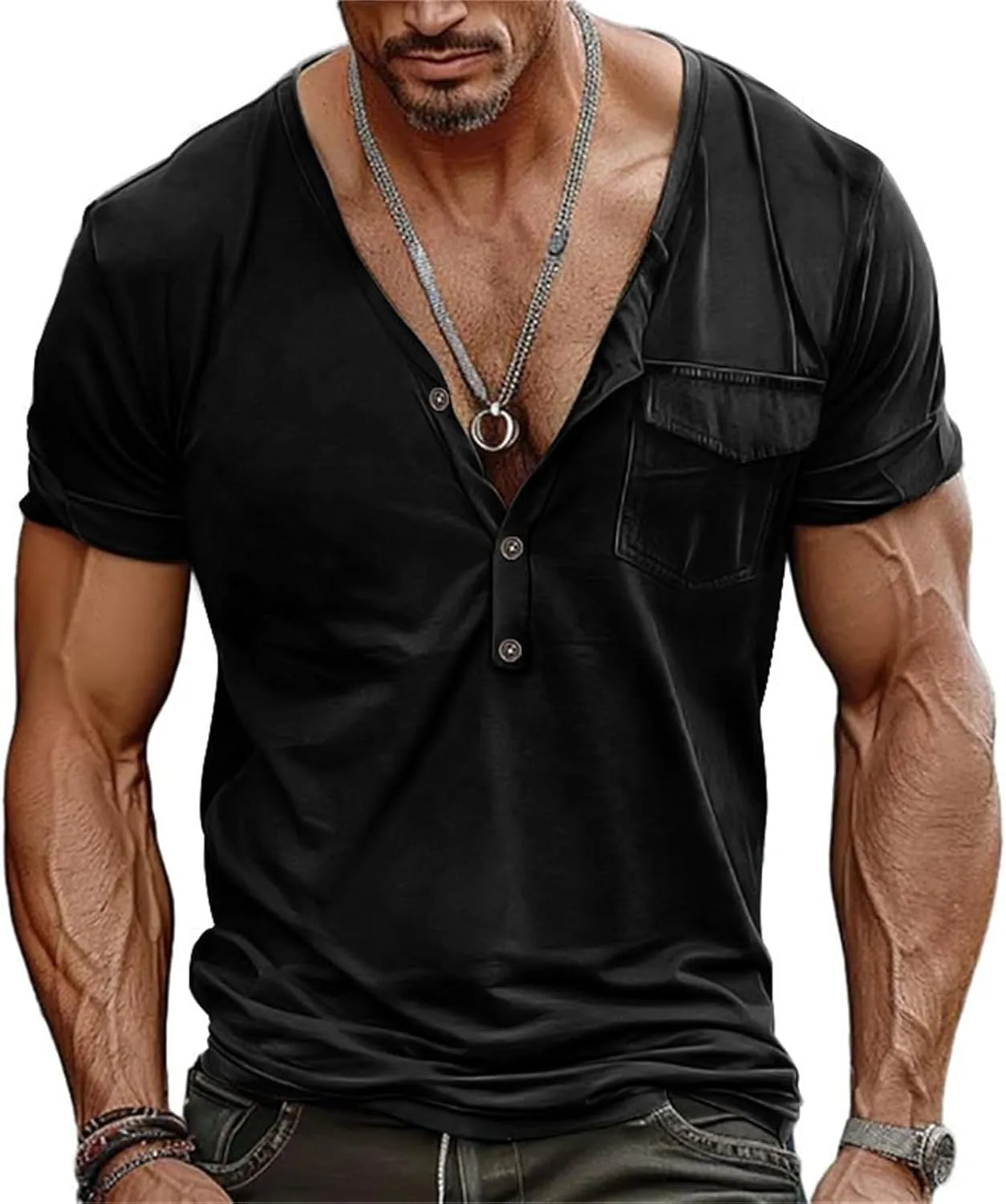 

Мужская футболка-поло с V-образным вырезом Slim Fit, короткий рукав CHXLQQX