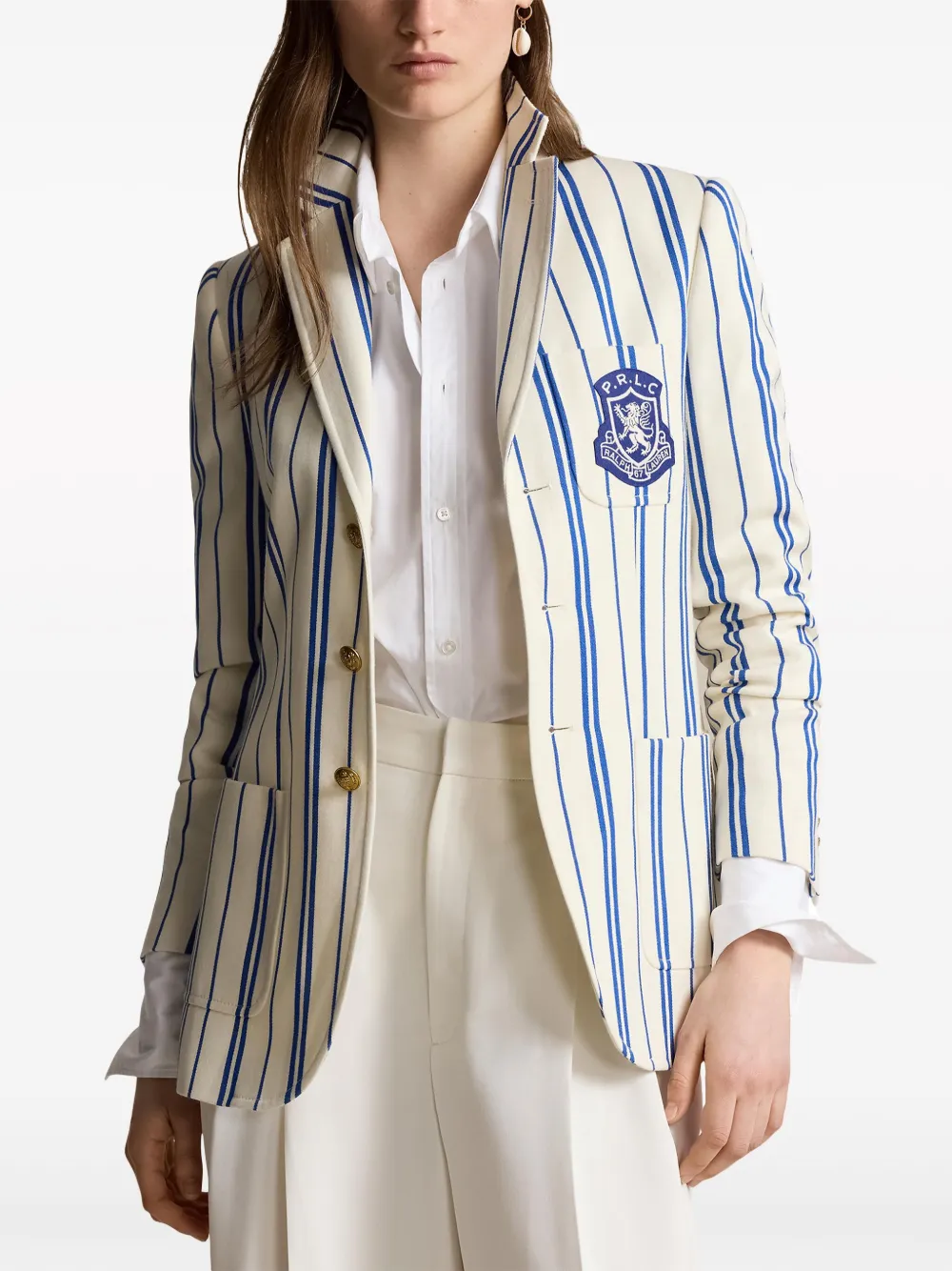 Полосатый блейзер из смеси шерсти и хлопка Polo Ralph Lauren, синий — фото 3