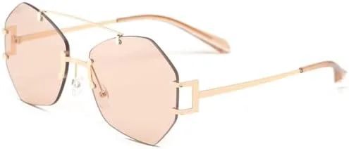 

Солнцезащитные очки без оправы с многоугольными металлическими линзами и двойным оправом для женщин и мужчин, защита от ультрафиолета UV400 MTZJH, Tea Tea