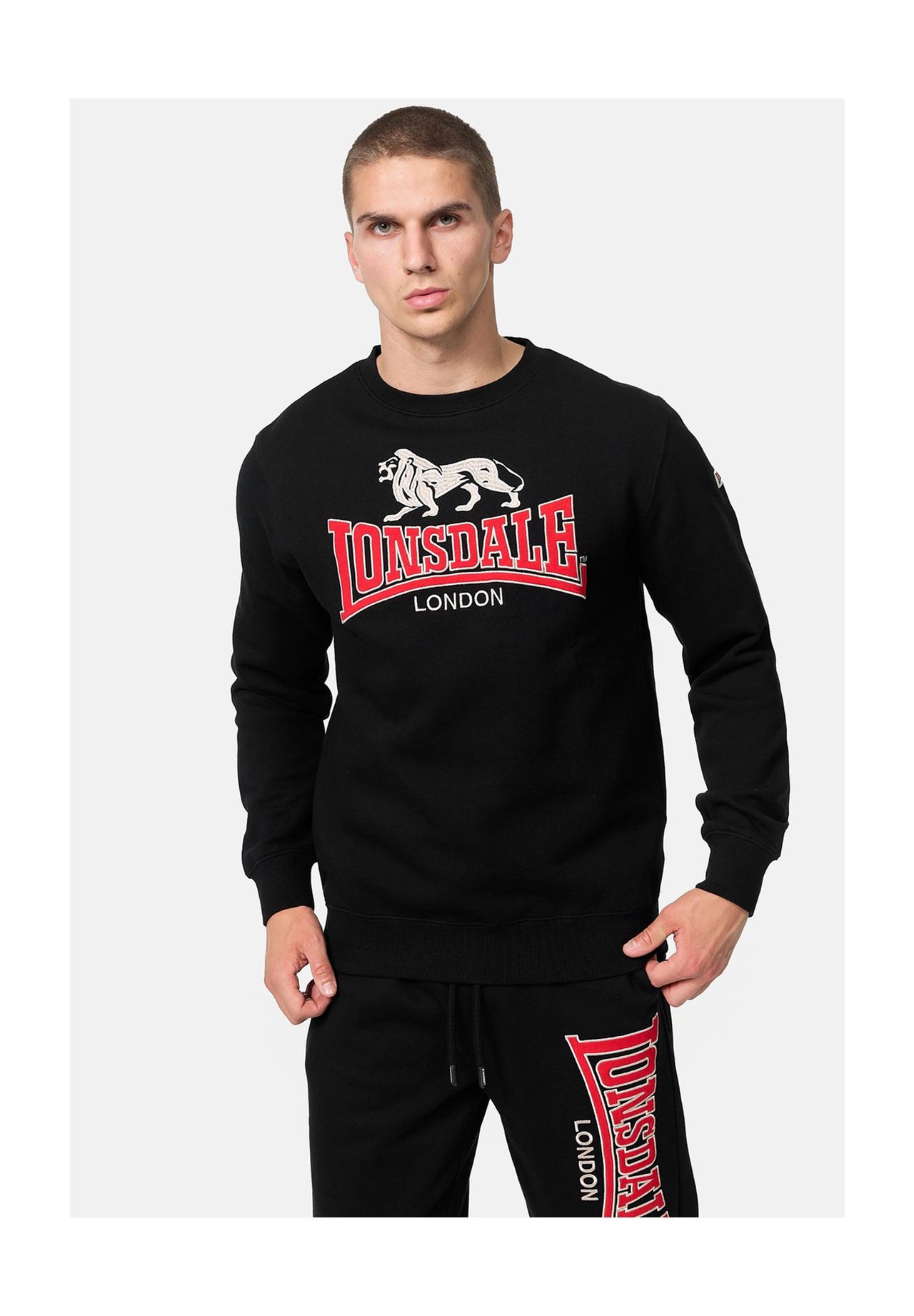 

Мужская толстовка с круглым вырезом стандартного кроя LAWINS LONSDALE, цвет Black/red/grey