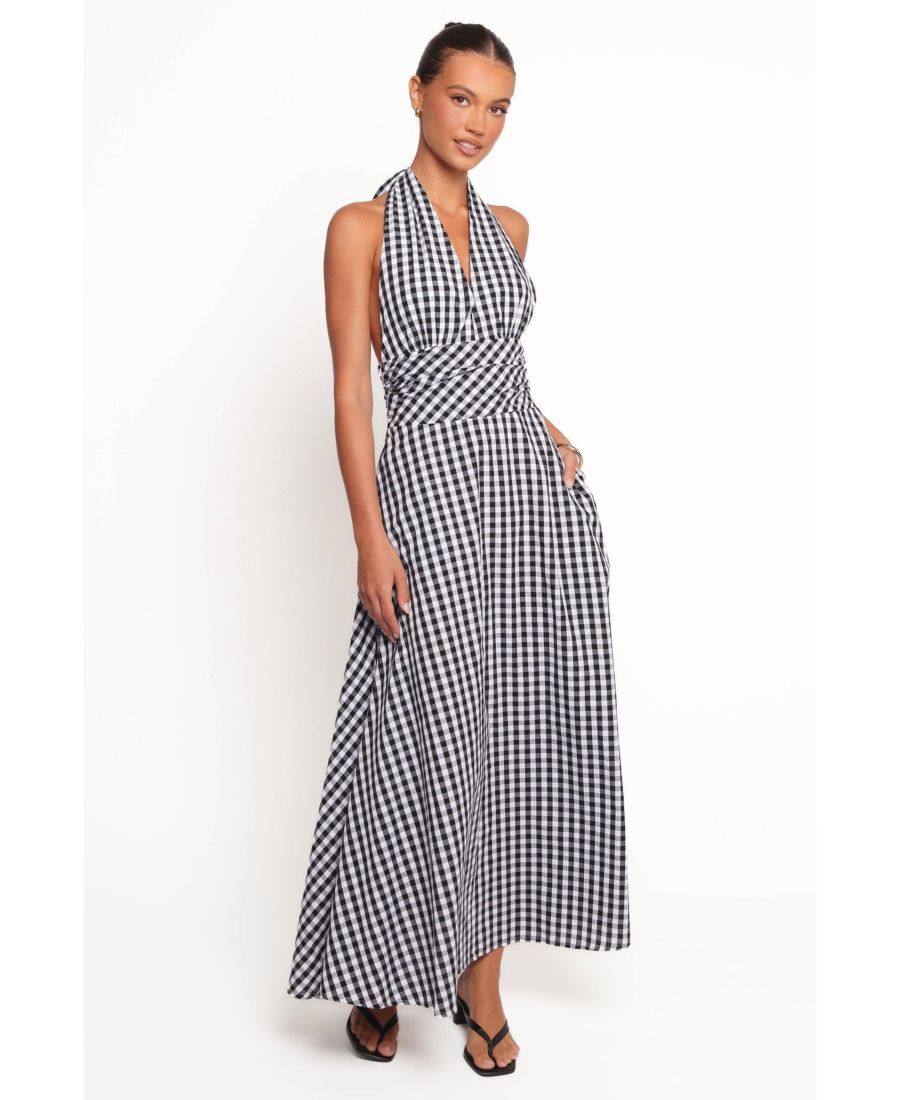 

Женское длинное платье Solene с воротником-халтером Petal and Pup, Black/white