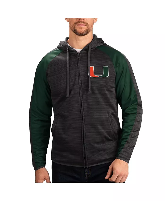 

Мужская черная толстовка с капюшоном Miami Hurricanes Neutral Zone на молнии реглан G-III Sports by Carl Banks