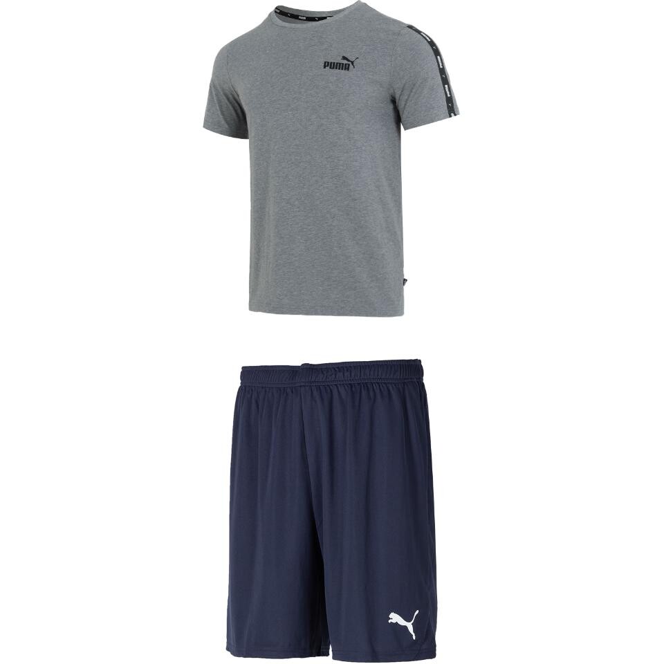 

Повседневная спортивная мужская серая майка + темно-синие шорты Puma, серый