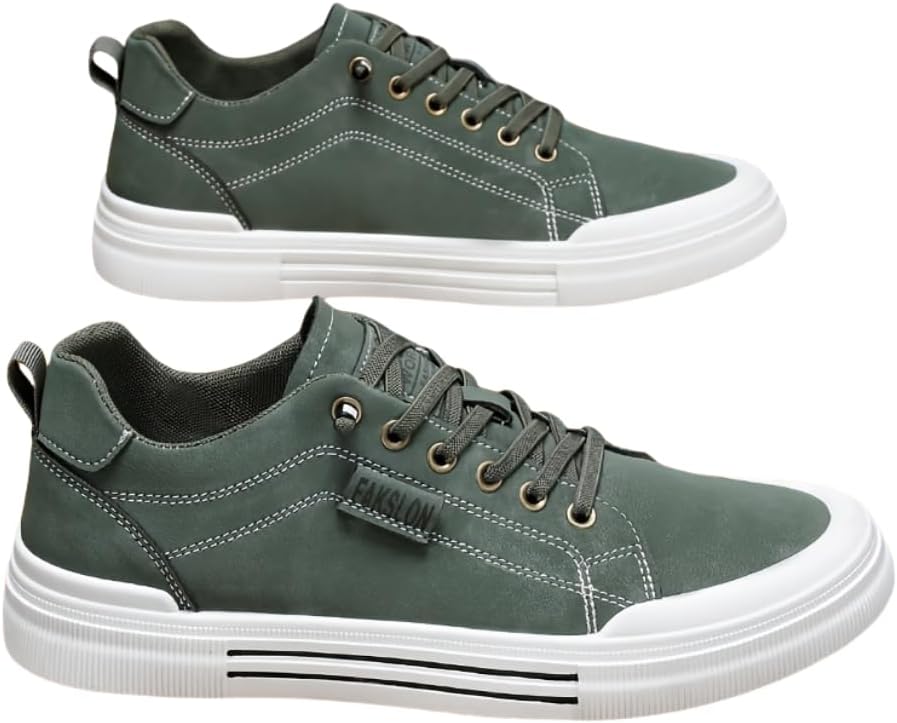 

Мужские стильные повседневные кеды средней высоты на шнуровке с круглым носком, прочной подошвой из ПВХ для комфорта в любое время года, повседневная обувь с удобной стелькой из ЭВА Hhhchpm, зеленый
