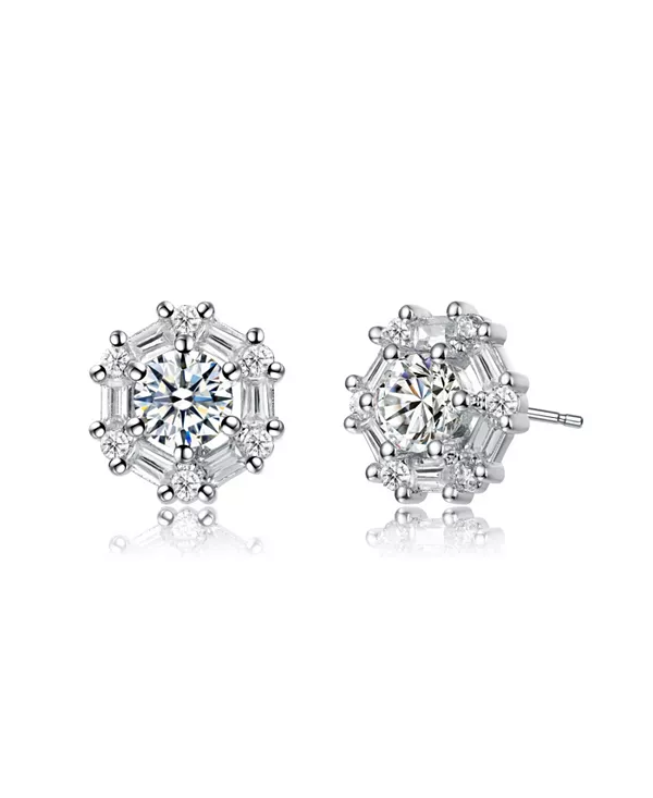 

Серьги-Гвоздики из стерлингового серебра с круглыми кубическими цирконами огранки «багет» Genevive, white