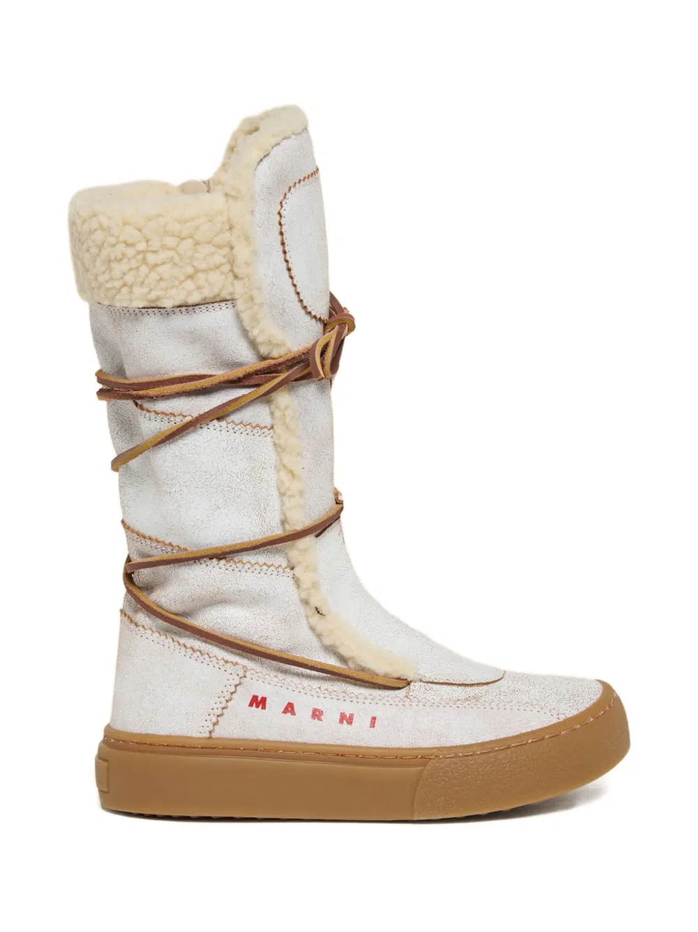 

Ботинки из овчины на шнуровке Marni Kids, белый
