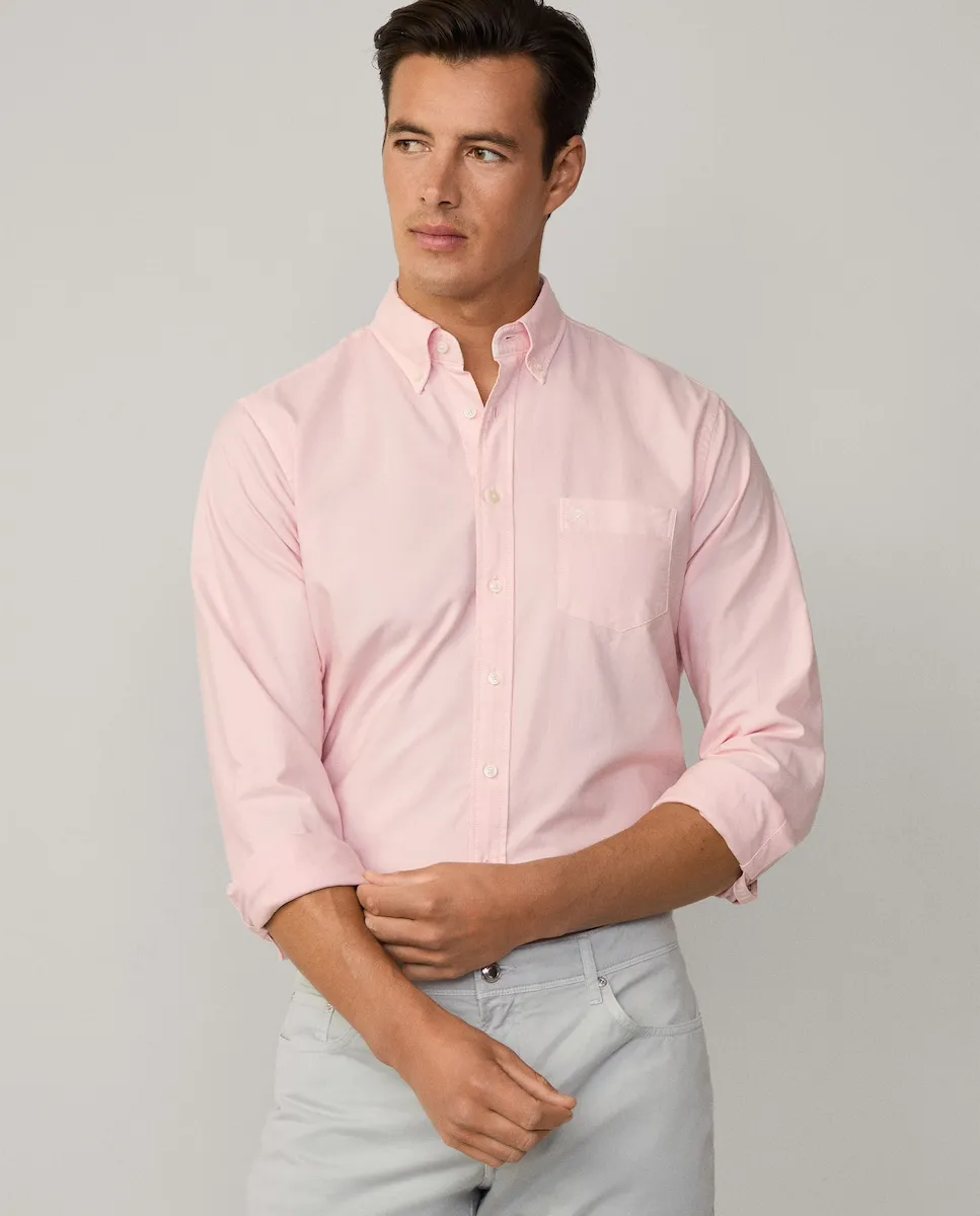 

Классическая мужская рубашка Оксфорд, окрашенная в готовом виде Hackett, розовый