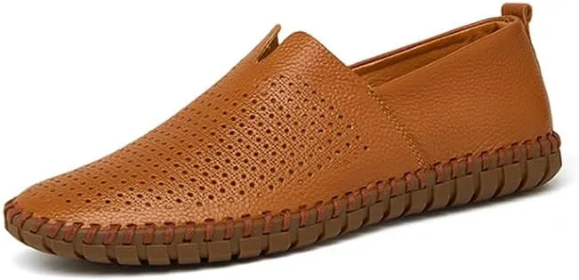 

Мужские слипоны-лоферы летние дышащие плоские лоферы удобные, с противоскользящей мягкой подошвой, для ходьбы и вождения DMGYCK, коричневый