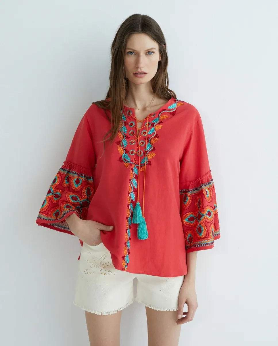 

Льняной кафтан с кистями Caftan by Mo, красный