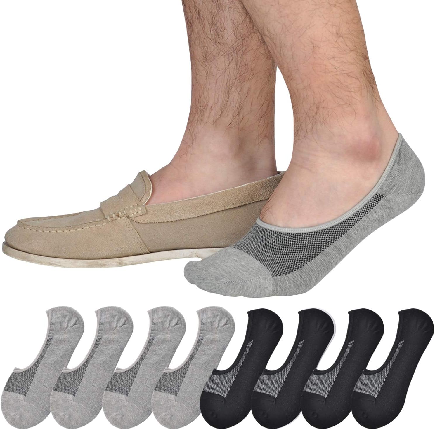

Jormatt Genuine мужские носки для неявки, кроссовки Loafer - хлопковые носки с глубоким вырезом и нескользящими рукоятками, серый