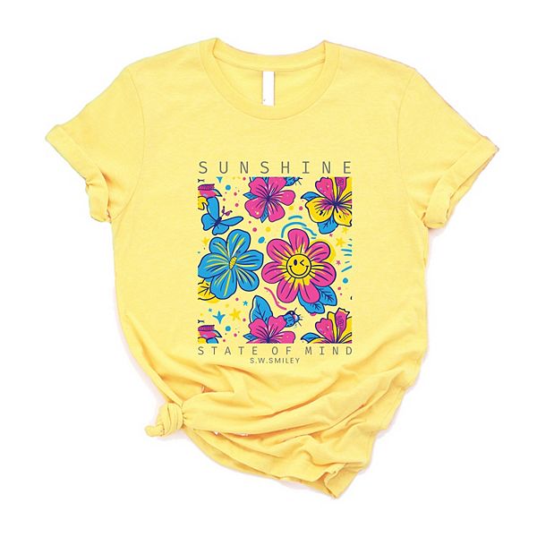 

SWSmiley sunshine state of mind floral - женская футболка с коротким рукавом и принтом Simply Sage Market, Yellow, Зеленый, SWSmiley sunshine state of mind floral - женская футболка с коротким рукавом и принтом Simply Sage Market, Yellow