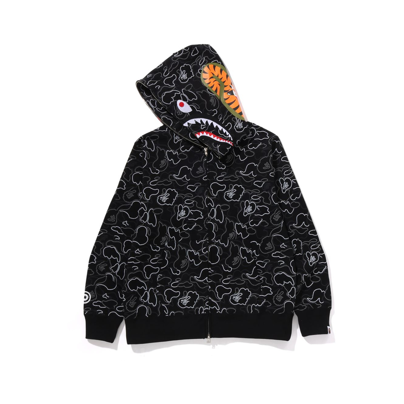Бейп неон камуфляж акула худи с полной молнией A BATHING APE, мультиколор — фото 4