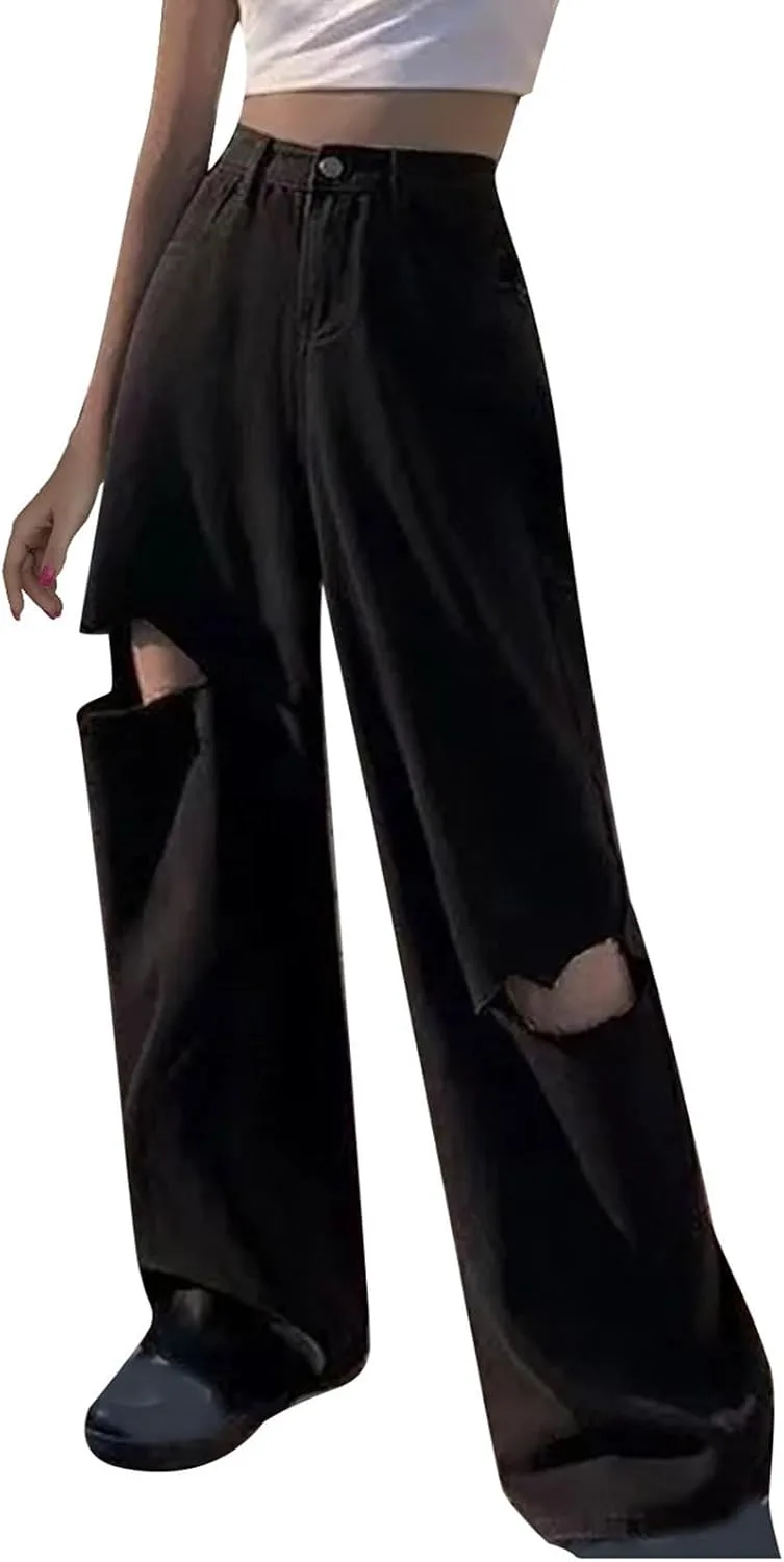 

Джинсы женские Wide Leg High Waisted Stretch Ripped Boyfriend