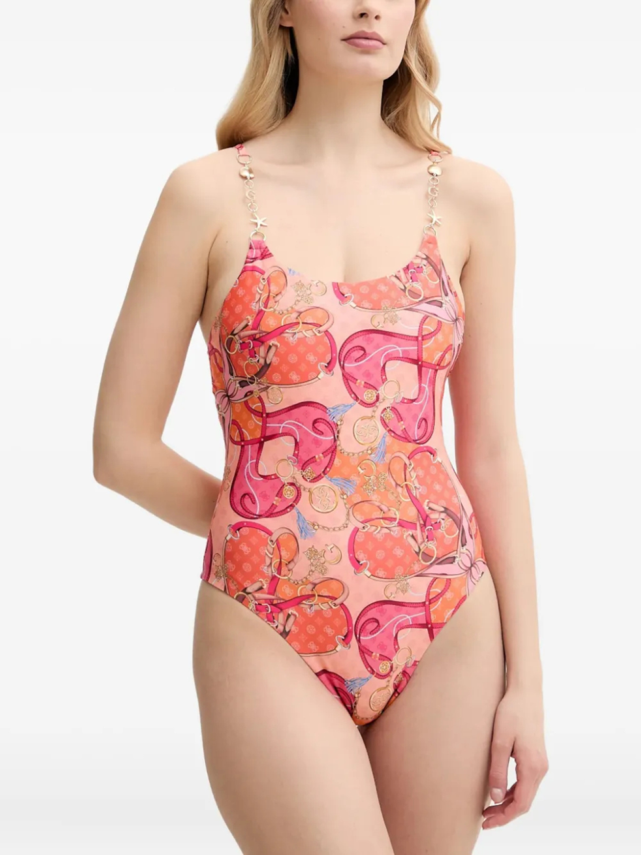

Купальник GUESS USA с принтом и цепочкой, розовый