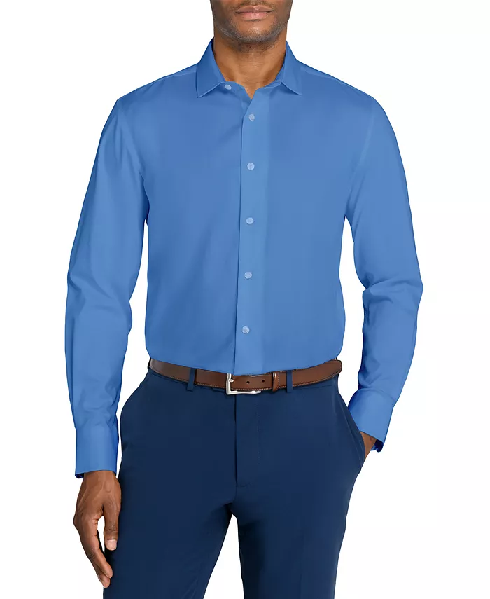 

Мужская однотонная гибридная рубашка Slim Fit с длинным рукавом, легкая в уходе MICHELSONS OF LONDON, синий