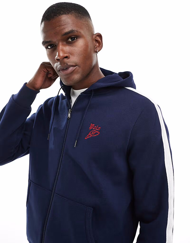 

Толстовка Polo Ralph Lauren Run Club с капюшоном и застежкой-молнией на рукавах, цвет темно-синий CO-ORD