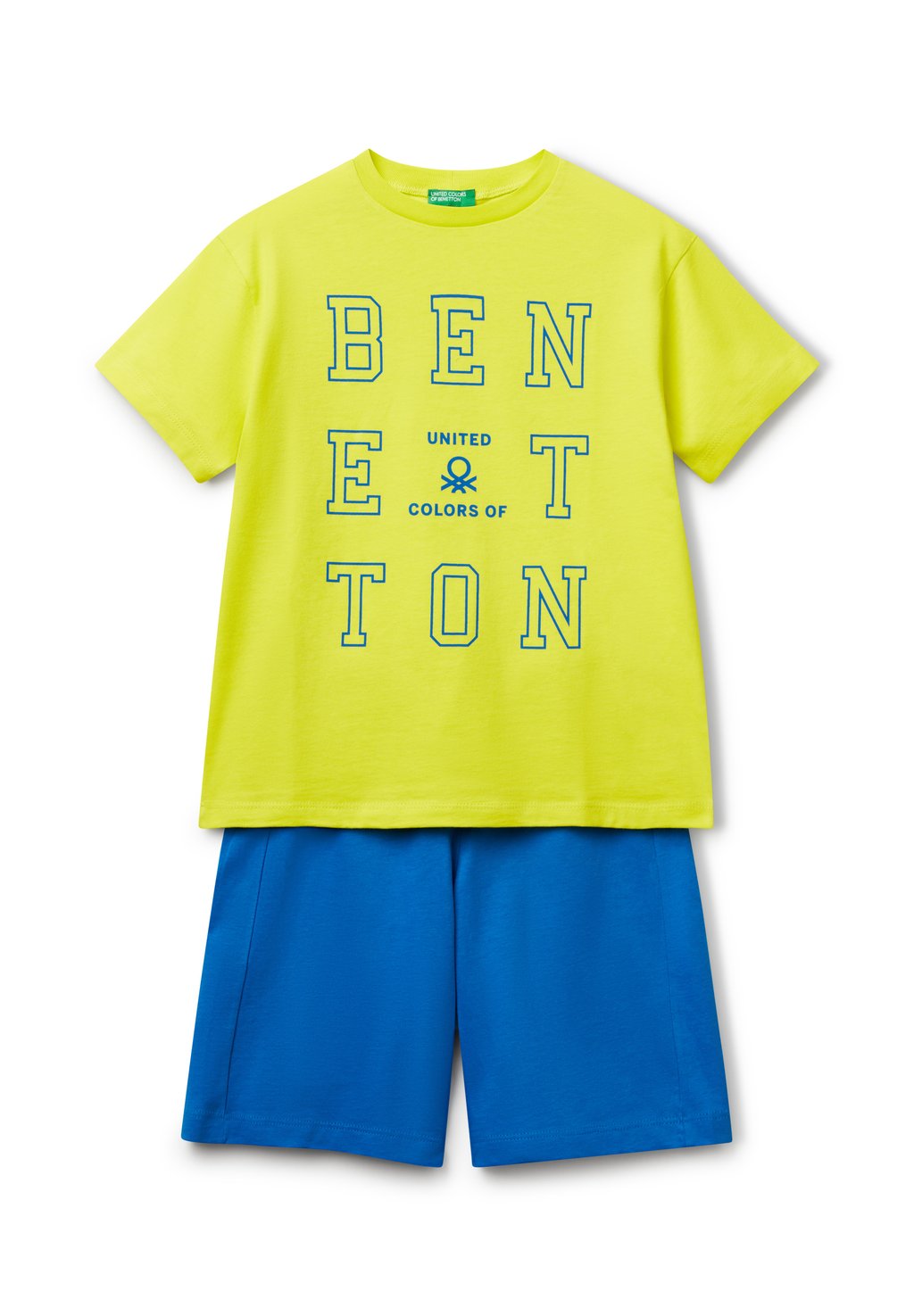 

Футболка с принтом SET SHORT SLEEVE ON FRONT AND BERMUDAS WITH DRAWSTRING WAIST AND LOGO ON BACK POCKET United Colors of Benetton, желтый