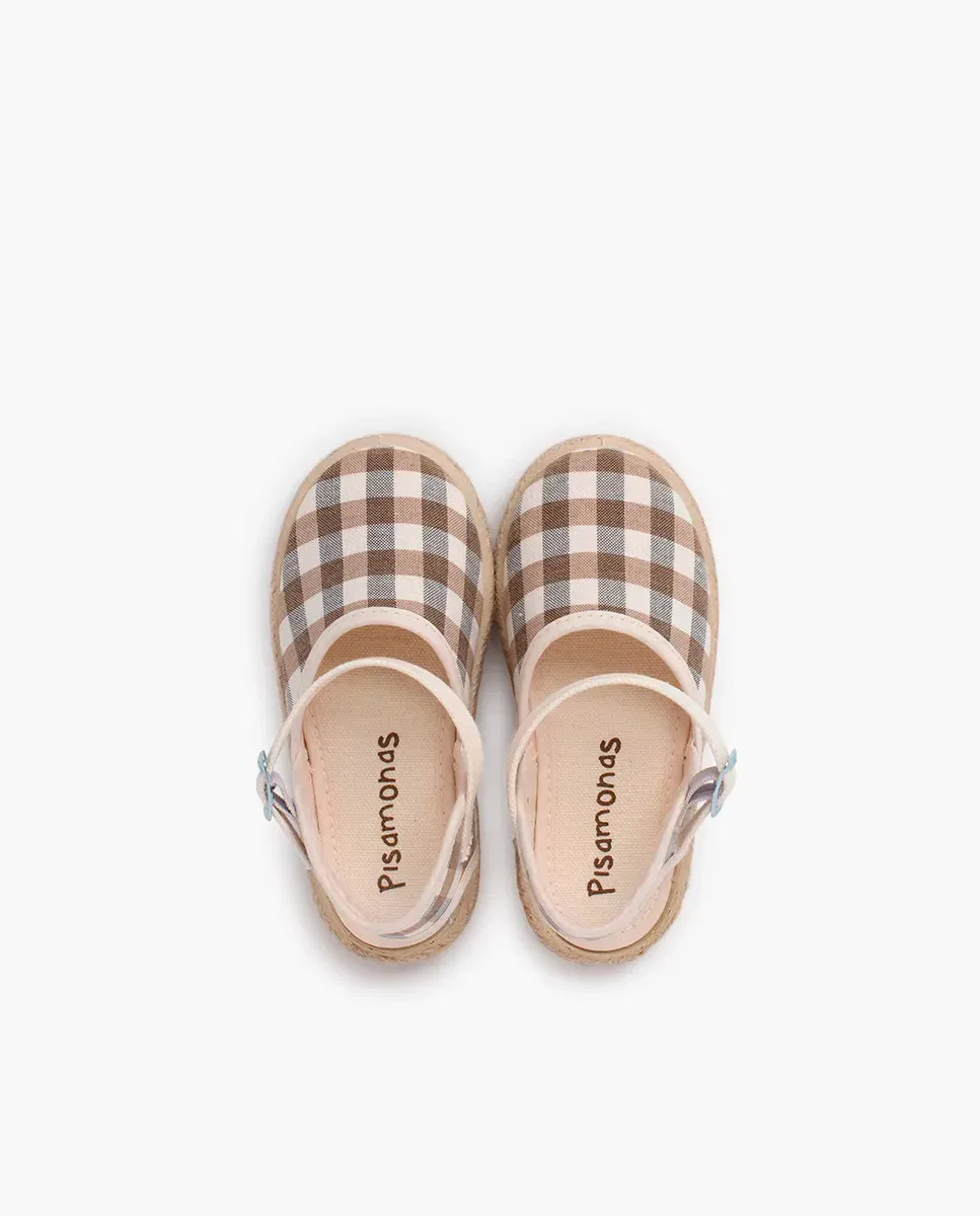 Детские эспадрильи для девочек с принтом Vichy Plaid Pisamonas, Beige — фото 4