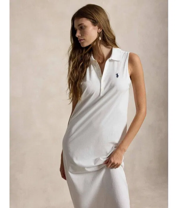 Женское платье-миди хлопковое Polo Ralph Lauren, белый — фото 3