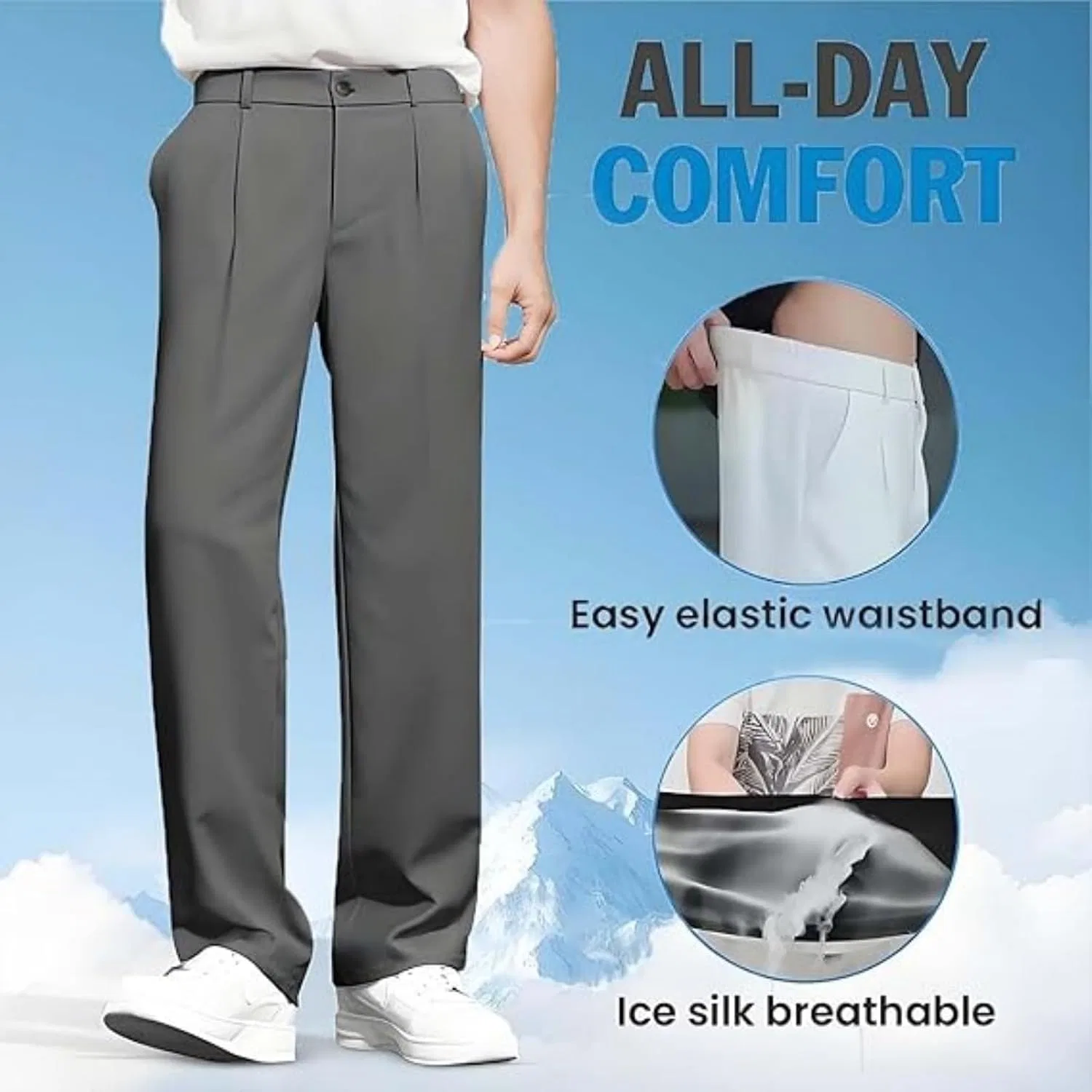 Мужские брюки из льна с заниженной талией, Super Stretch Ice Silk, чёрный — фото 4