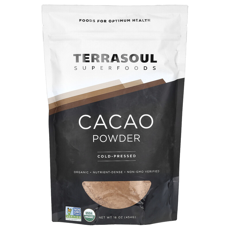 

Terrasoul Superfoods, какао-порошок, холодного отжима, 454 г (16 унций)
