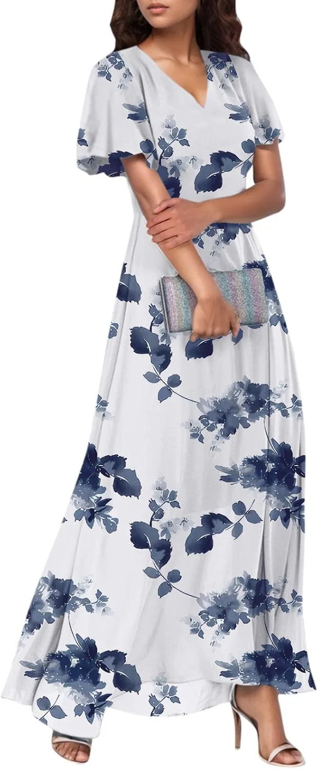 Женское длинное платье с цветочным принтом Chiffon, Royal Blue — фото 4