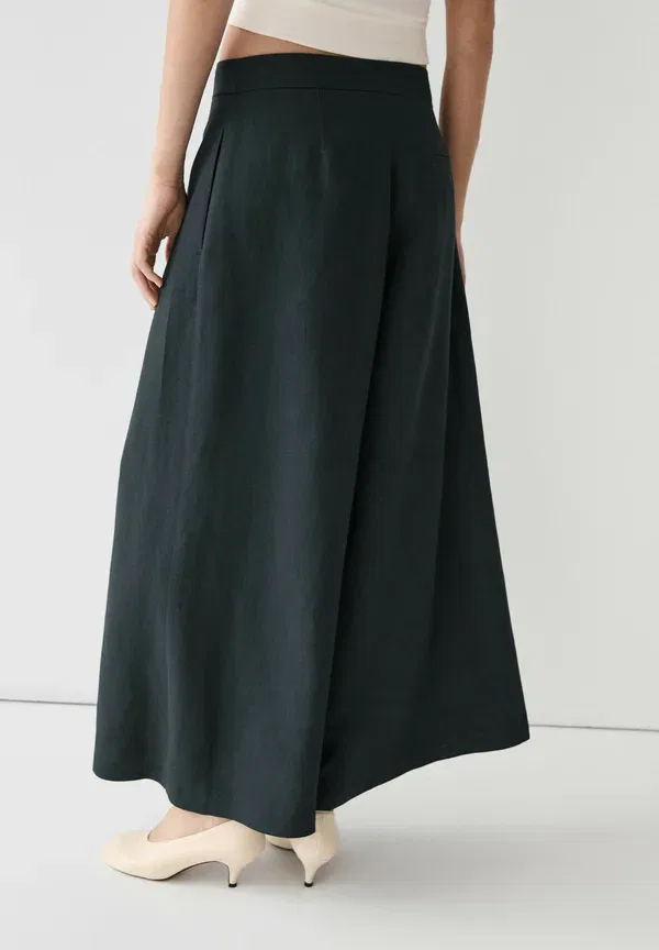 Брюки из вискозы и льна Flowing pleated wide-leg pants, Massimo Dutti, темно-синий — фото 3