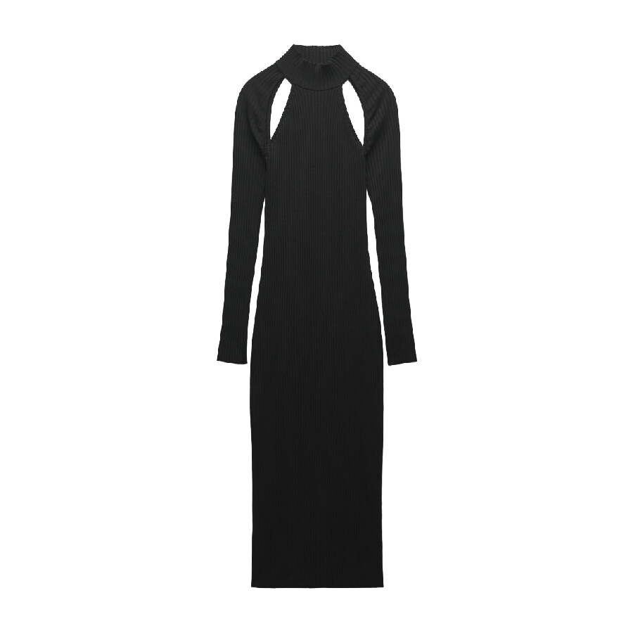Платье Zara Ribbed Cut-out, черный