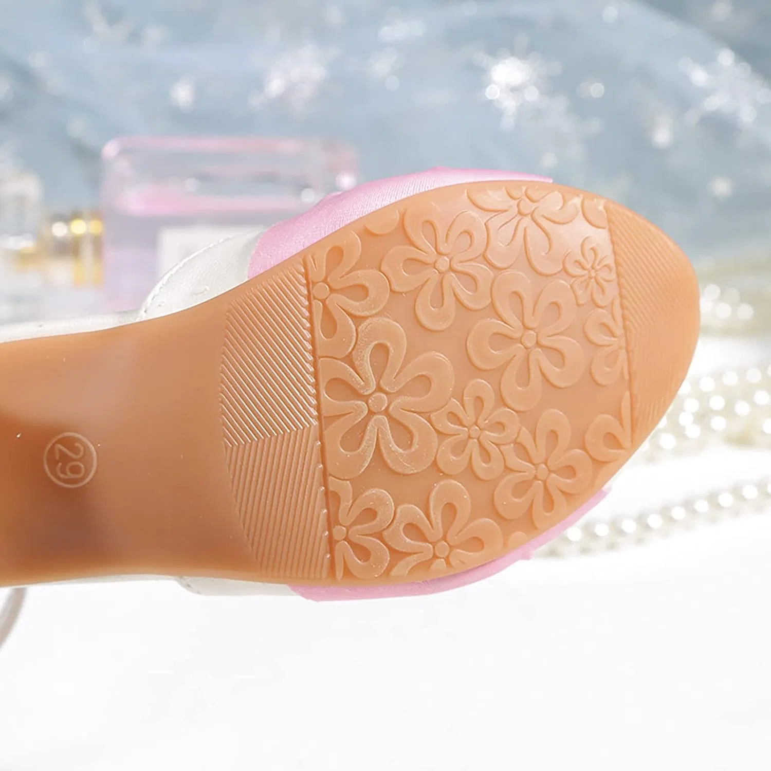 Детские туфли для девочек с принтом Mary Jane Princess Dress Shoes Stain Pearl Bowknot Back Strap Sandals High Heel Wedding Birthday Party Shoes, Pink — фото 2