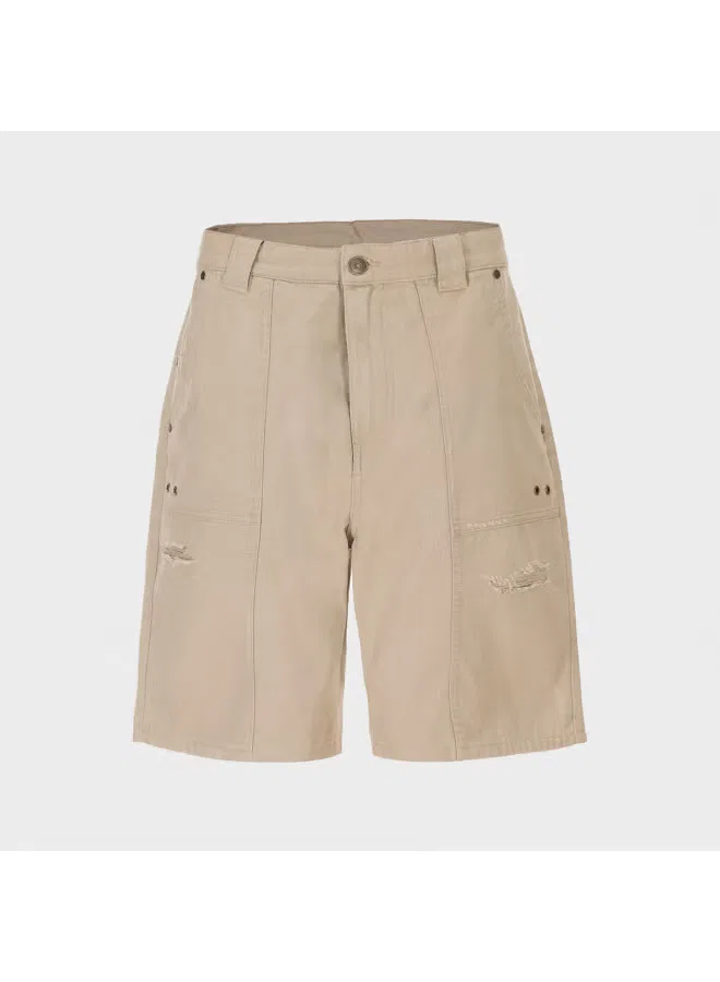 Шорты-бермуды с рваным эффектом и молнией Zara, хаки — фото 2