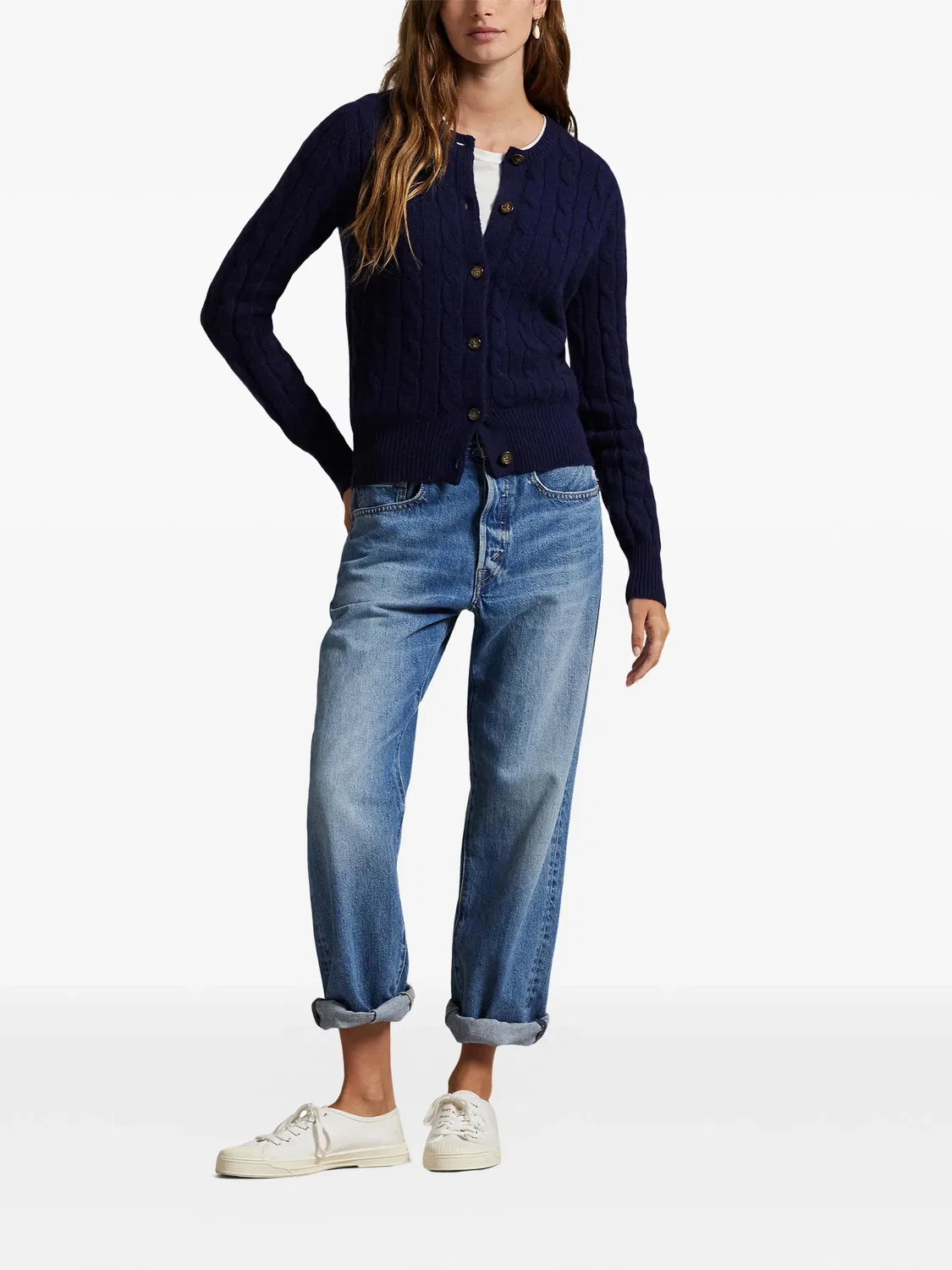 Кашемировый кардиган с круглым вырезом Polo Ralph Lauren, синий — фото 2