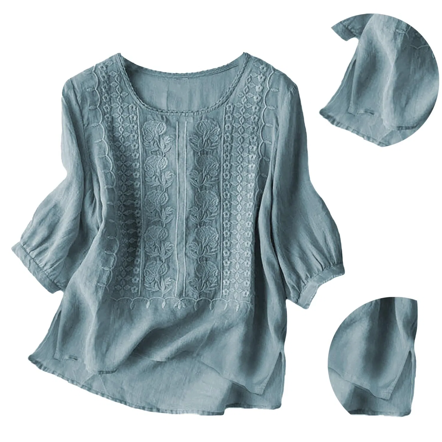 Женская блуза с вышивкой Chinese Tunic из льна, Blue — фото 4