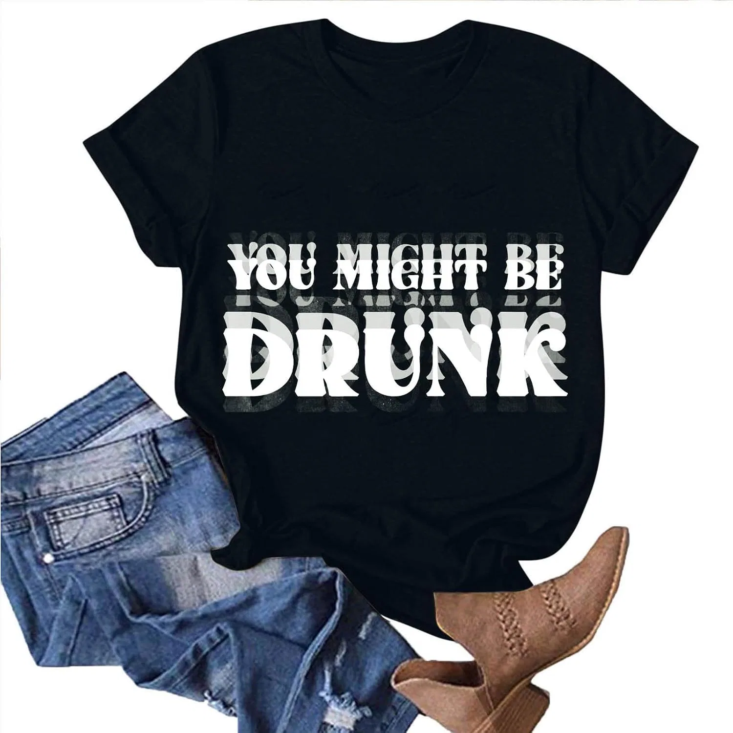 Женская футболка с графическим принтом Crew Neck, Black — фото 3