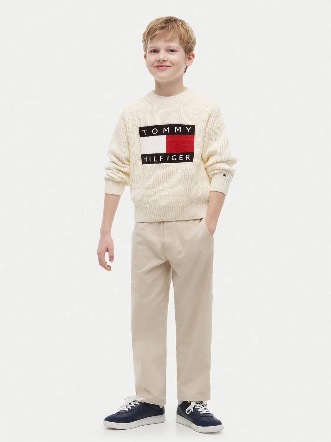 Пуловер стандартного кроя для мальчика Heritage Tommy Hilfiger, светло-бежевый — фото 2