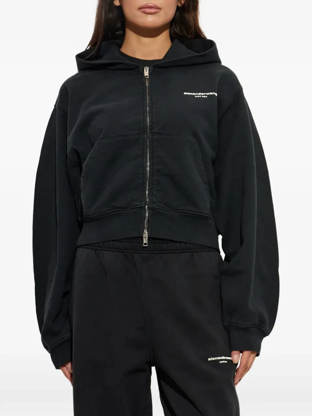 Толстовка на молнии с логотипом Alexander Wang, черный — фото 3