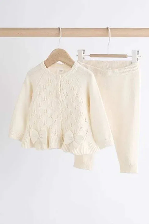 Детский комплект из трикотажного кардигана и колготок Next Baby, Cream