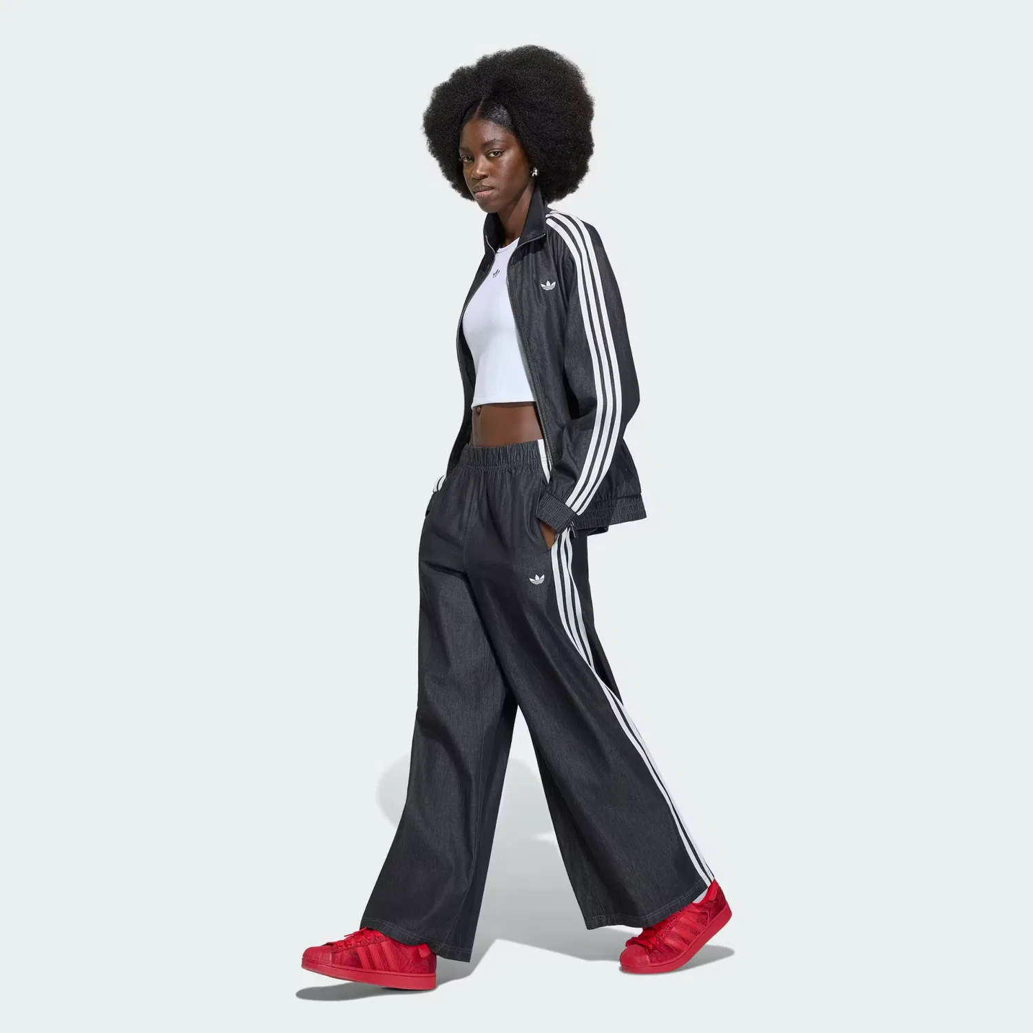 Женская спортивная куртка из денима Summer Glow Light Denim Firebird Adidas Originals, черный деним — фото 3