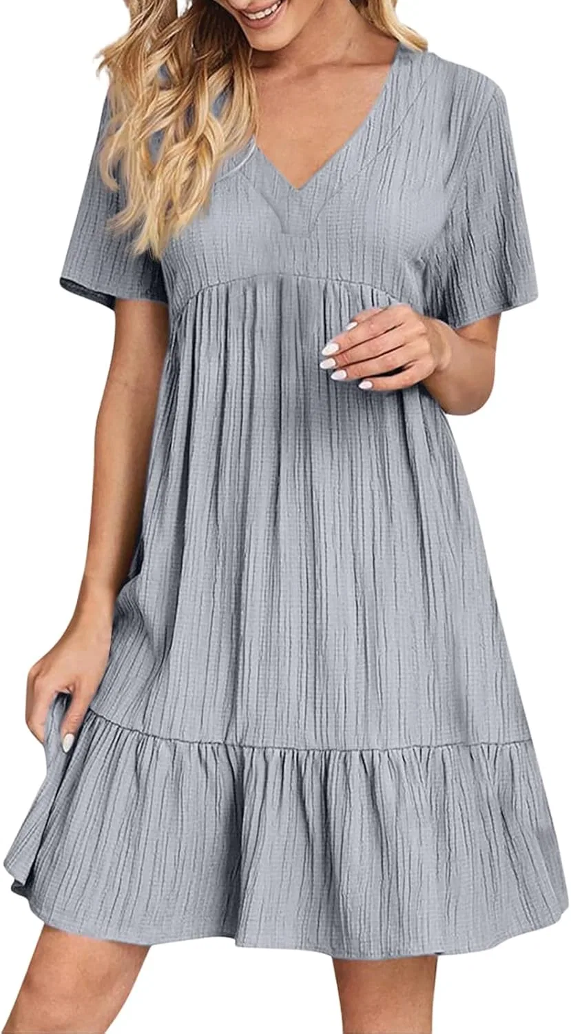 Женское повседневное платье с V-образным вырезом Casual, Light Gray