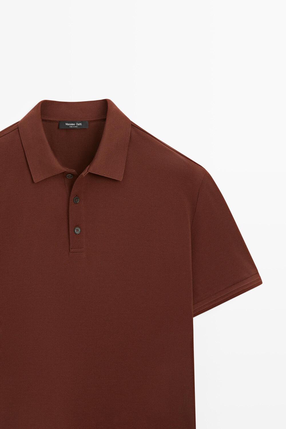 Поло Massimo Dutti 100% Cotton Short Sleeve Shirt, коричневый — фото 4