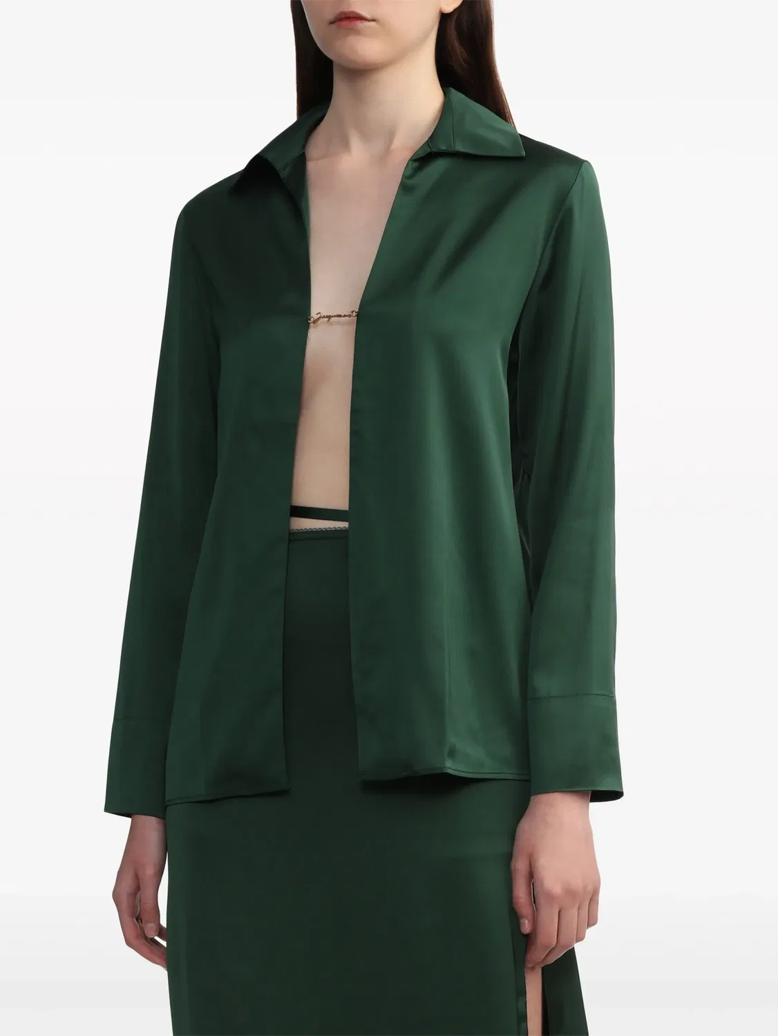 Jacquemus Сатиновая рубашка темно-зеленого цвета — фото 3