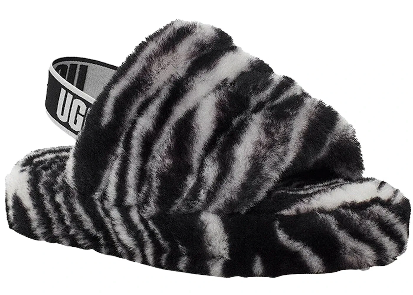 Детские сланцы с принтом UGG Fluff Yeah Slide, Black White — фото 2