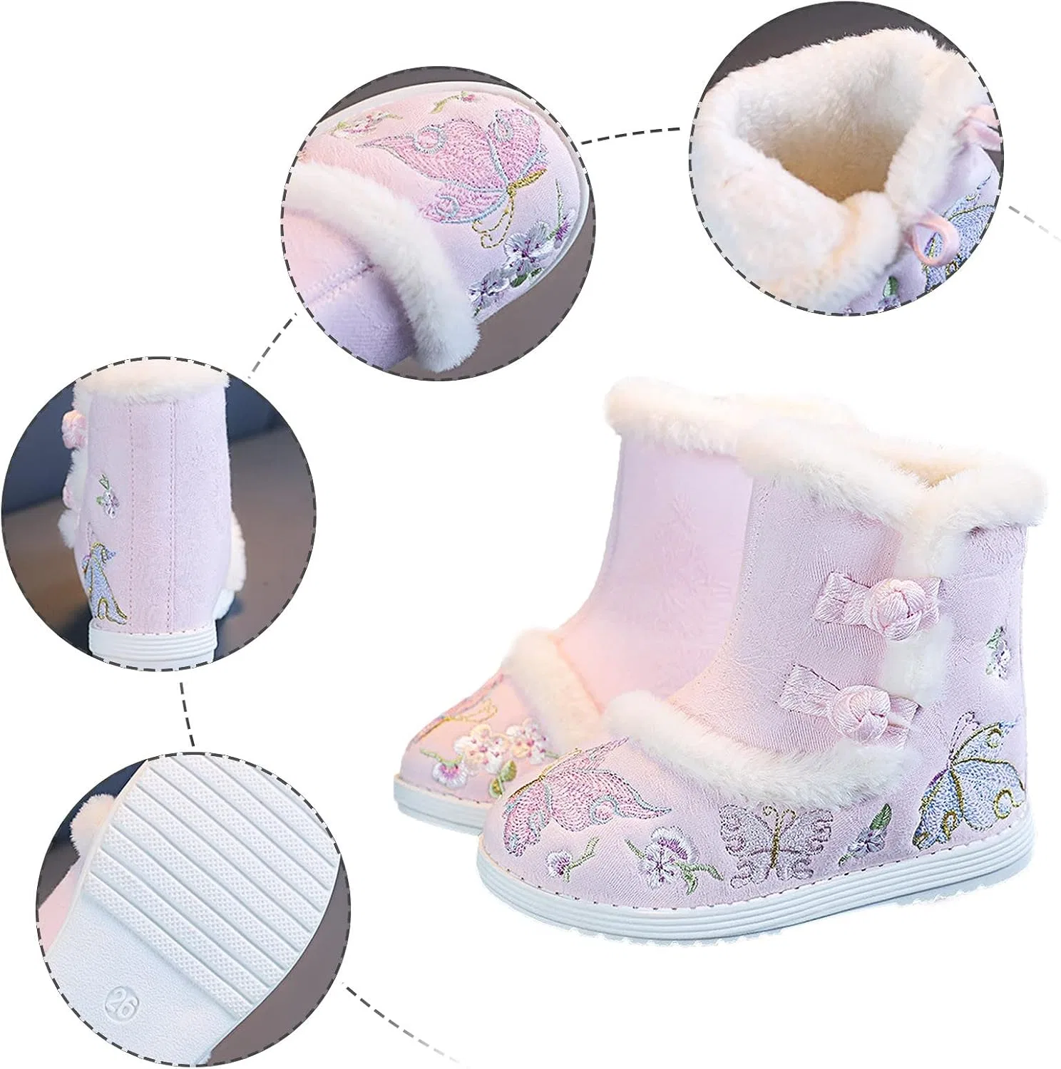Детские сапоги для девочек с вышивкой Hanfu Shoes Chinese Year Boots, Pink — фото 3